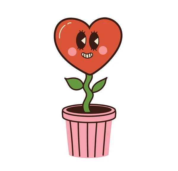 Retro Bahagia Hari Valentine Karakter Jantung Komik Bahagia Retro Trendi - Stok Vektor