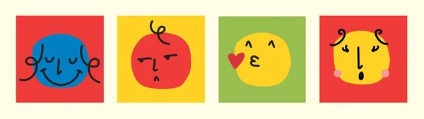 Groovy Wajah Lucu Stiker Konsep Cinta Selamat Hari Kasih Sayang - Stok Vektor