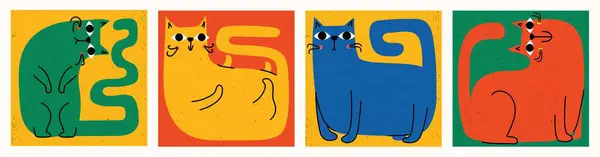 Roztomilé Zábavné Kočičí Vektorové Geometrické Ilustrace Karikatura Kočka Nebo Kotě Royalty Free Stock Ilustrace