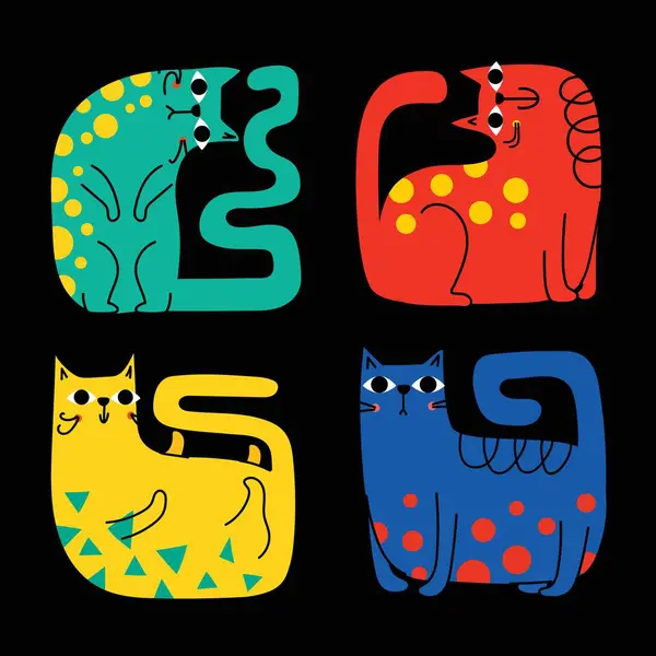 최소한의 트렌디 스타일로 설정된 고양이 그래픽 패턴을 만들기위한 초대장 포스터 벡터 그래픽