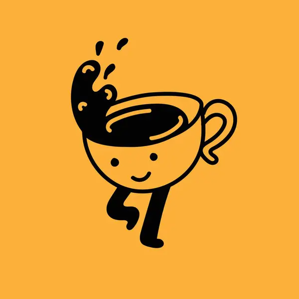 レトロな落書きの面白いキャラクターポスターのセット ヴィンテージドリンクベクターイラスト カプチーノ コーヒーカップ フレッシュジュースマスコット ノスタルジア 70S 80S カフェのプリントデザイン ストックベクター