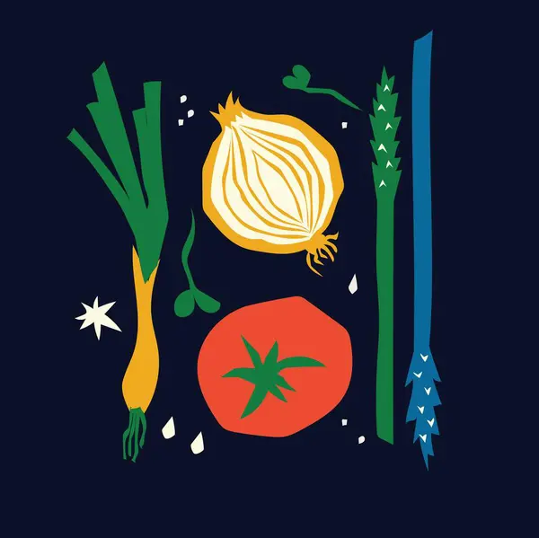 抽象的な幾何学的な有機野菜の食糧背景 キッチン植物 農場の食事 健康的なライフスタイル トレンドグロビー抽象紙は ソーシャルメディア ポストカード プリントの要素をカット ロイヤリティフリーのストックイラスト