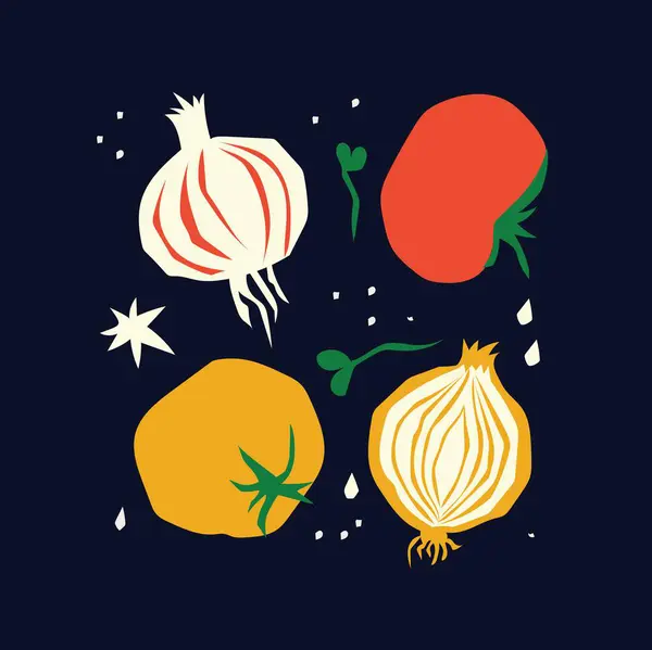 抽象的な幾何学的な有機野菜の食糧背景 キッチン植物 農場の食事 健康的なライフスタイル トレンドグロビー抽象紙は ソーシャルメディア ポストカード プリントの要素をカット ロイヤリティフリーストックベクター