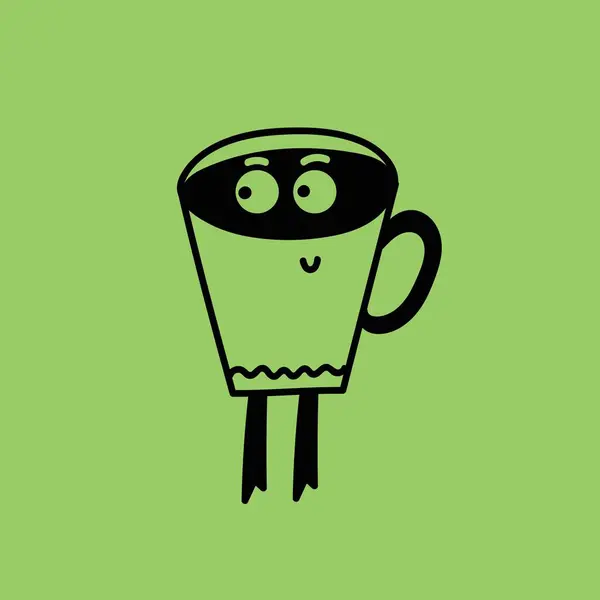Poster Karakter Lucu Retro Doodle Vintage Minuman Vektor Ilustrasi Latte - Stok Vektor