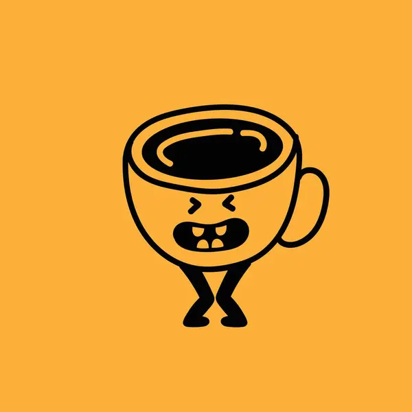 Ретро Постер Смешного Персонажа Винтажный Напиток Латте Капучино Чашка Кофе Векторная Графика