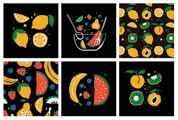 Banner Mit Bio Lebensmitteln Flachen Stil Obst Und Getreide Geometrie Stockillustration