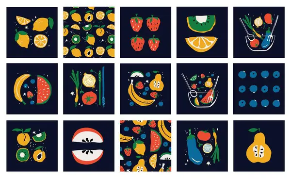 有机食品横幅呈扁平风格 水果和谷物几何简约 形状和形体简单 很好的传单 网络海报 自然产品展示模板 封面设计 图库矢量图片
