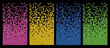 Piksel ayrışma renk arkaplanı. Çürüme etkisi. Dağılmış noktalı desen. Parçalanma kavramı. Piksel mozaik dokularını basit kare parçacıklarla ayarla. Vektör illüstrasyonu