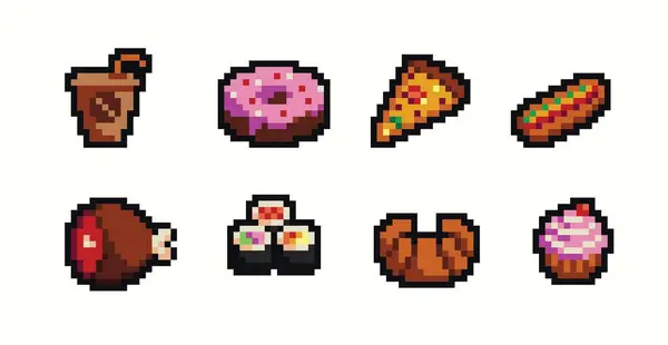 Restaurant Dishes Pixel Art Set Salad Meat Fast Food Collection Stock Ilustrace