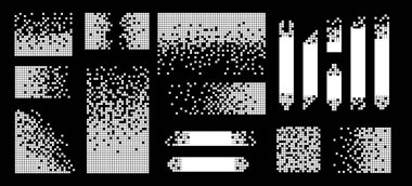 Piksel ayrışma renk arkaplanı. Çürüme etkisi. Dağılmış noktalı desen. Parçalanma kavramı. Piksel mozaik dokularını basit kare parçacıklarla ayarla. Vektör illüstrasyonu