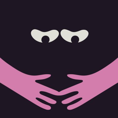 Komik emoji simgeleri, elleri ve gözleri olan siyah simgeler. Çeşitli parmak hareketleri, işaretler ve semboller. Vektör çizgi film soyut modayı düz yalıtılmış yüz duyguları ayarlandı