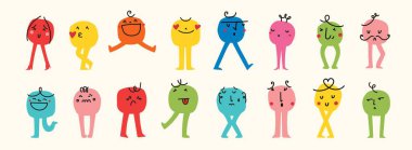 Bir dizi duygu simgesi doğrusal simgeler. Emoji ana hatları simgeler. Gülme ikonları çizgi filmi. Çıkartma simgesi. Sosyal medya için vektör düz simgeleri.