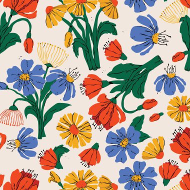 Bahçe çiçeği, bitkiler, botanik, kusursuz model vektör tasarımı moda, kumaş, açık arkaplan rengi üzerine duvar kağıdı.