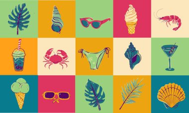 İtalyan stili tatil el çizimi vektör çizimleri karalama çizim ögeleri ile karışık ortam kolajı tarzında.