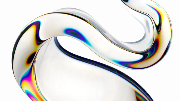 3Dレンダリング 白い背景に隔離された曲線的な半透明のガラス形状 マクロデザイン要素 現代的な最小限の壁紙 — ストック写真