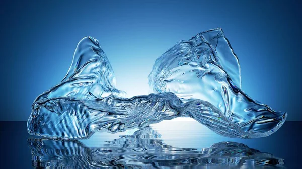 3Dレンダリング 半透明のガラス形状と水面への反射と抽象的な背景 凍結液体とシンプルな現代的なミニマリストの壁紙 — ストック写真