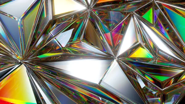 3Dレンダリング 抽象的な背景 結晶ガラスのマクロテクスチャ スペクトル光とトレンディーなカラフルな壁紙 — ストック写真