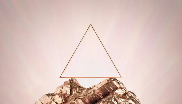 Renderização Fundo Geométrico Abstrato Com Moldura Triangular Ouro Rosa Topo — Fotografia de Stock