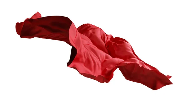 Render Abstract Red Drapery Falling Silk Fabric Flies Away Fashion — Stock Photo, Image
