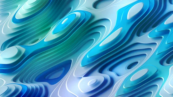 3Dレンダリング 抽象的なターコイズブルーの背景 滑らかなガラス形状と波線のテクスチャ 波紋のある壁紙 — ストック写真