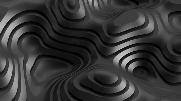 3D渲染 抽象的黑色未来派背景 弯曲形状和波浪形线条壁纸 金属纹理 — 图库照片