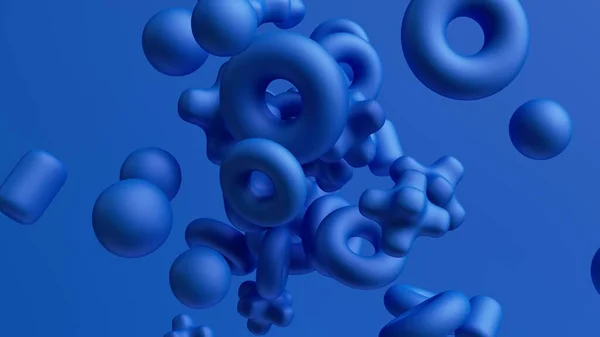 Rendu Fond Abstrait Avec Assortiment Formes Géométriques Bleues Tombant Lévitant — Photo
