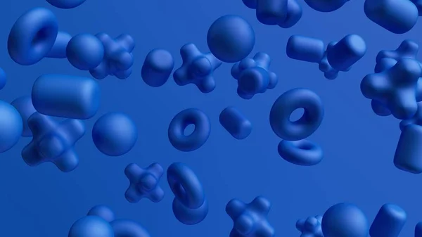 Render Abstracte Blauwe Achtergrond Met Diverse Geometrische Vormen — Stockfoto