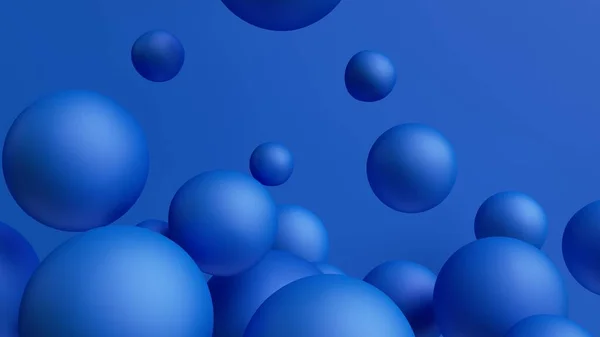 3D渲染 抽象蓝色背景与球 气泡和气球 简单的圆形 最低限度几何壁纸 — 图库照片
