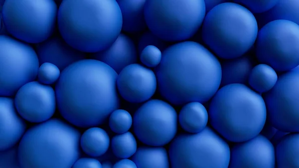 3D渲染 抽象蓝色背景与球 气泡和气球 压圆的形状 简单的几何墙纸 — 图库照片