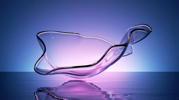 3Dレンダリング 透明なガラス形状と水面への反射と抽象的な背景 シンプルなモダンなミニマリスト壁紙 — ストック写真