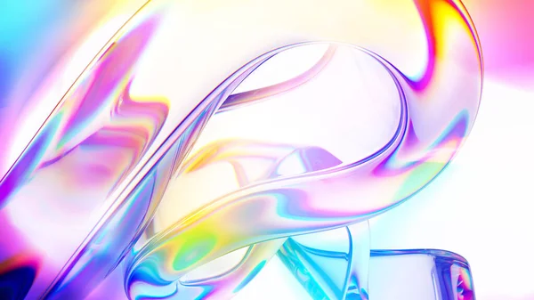 Render Abstract Background Glass Curvy Shape Iridescent Holographic Wallpaper — Stock Photo, Image
