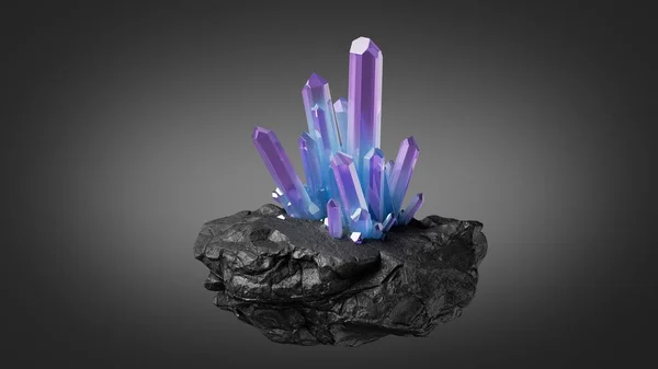 Rendering Azul Violeta Cristales Creciendo Roca Negra Carbón Mágico Nugget —  Fotos de Stock