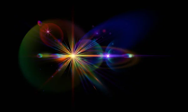 抽象的なカラフルなレンズフレア効果宇宙放射線太陽光グレア黒い背景に孤立したクリップアート ボークライトだ デジタルイラスト — ストック写真