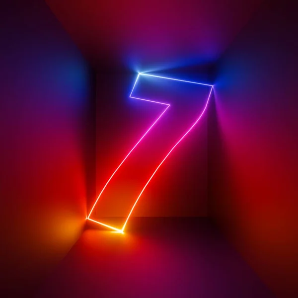 Rendering Red Blue Neon Number Seven Digital Symbol Square Box — Stock Photo, Image