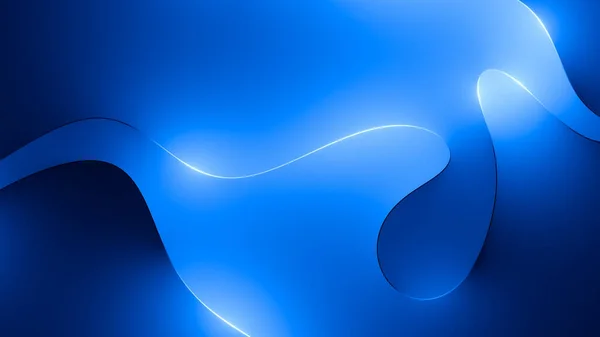 3Dレンダリング 青いネオンライトで照らされた輝く曲線で抽象的なシンプルな背景 未来的ミニマム壁紙 — ストック写真