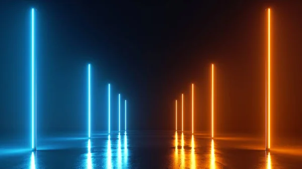 Renderização Fundo Néon Abstrato Com Linhas Brilhando Com Luz Azul — Fotografia de Stock