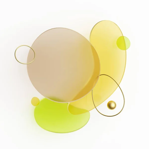 Renderização Fundo Geométrico Abstrato Com Formas Vidro Coloridas Fio Dourado — Fotografia de Stock