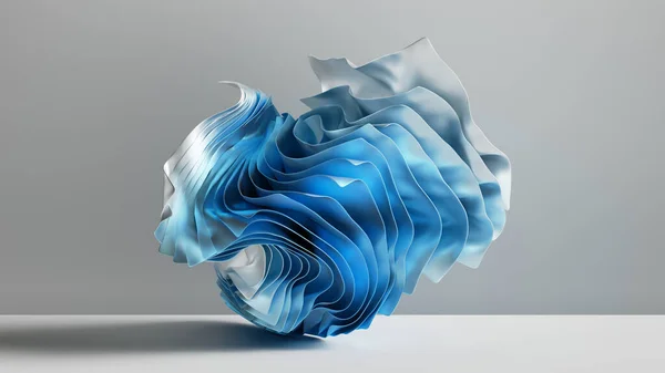 3D渲染 抽象墙纸与秋天折叠和皱曲的纺织品 时尚背景与挥动面料层 白色蓝色梯度 — 图库照片