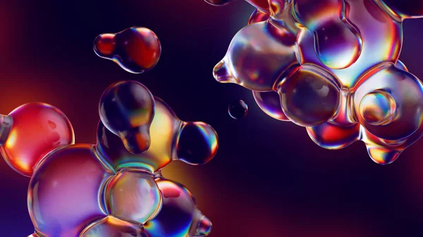 三维渲染 抽象背景 透明液体内部有五彩斑斓的气泡 泡沫宏观 — 图库照片