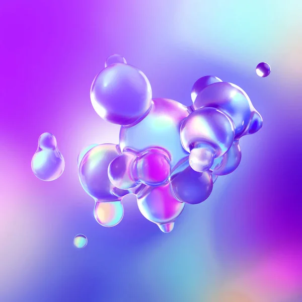 三维渲染 色彩艳丽的背景 带有抽象的闪光气泡 科学宏观 — 图库照片