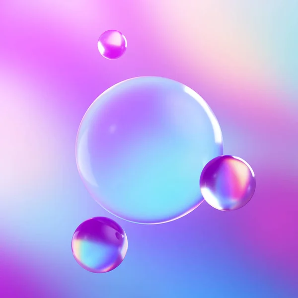 三维渲染 带有彩色玻璃球或发亮气泡的抽象粉末状背景 微观宏观 — 图库照片