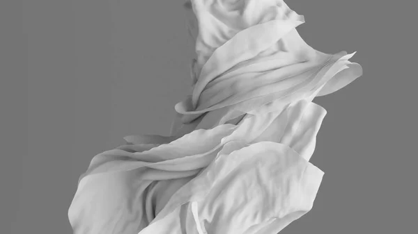 3D渲染 抽象背景与扭曲皱曲和折叠白色窗帘 时尚壁纸与纺织品宏观 — 图库照片