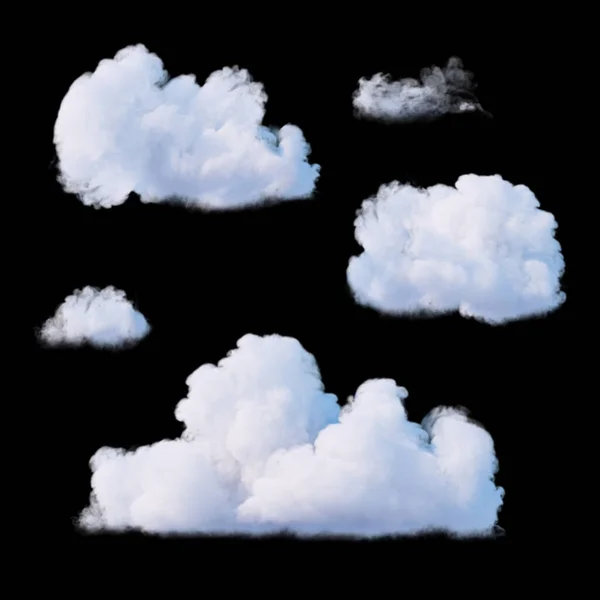 Renderização Nuvens Fofas Brancas Sortidas Isoladas Fundo Preto Sky Clip Imagens De Bancos De Imagens Sem Royalties