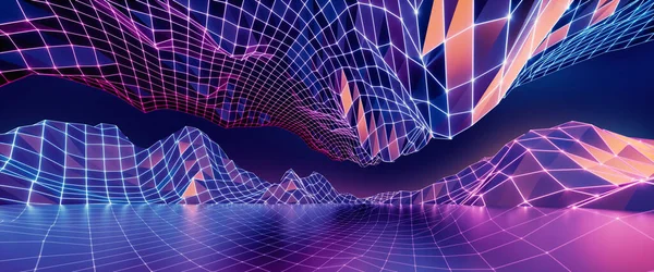 Rendering Abstrakte Virtuelle Realität Violetten Hintergrund Cyber Raum Landschaft Mit Stockbild