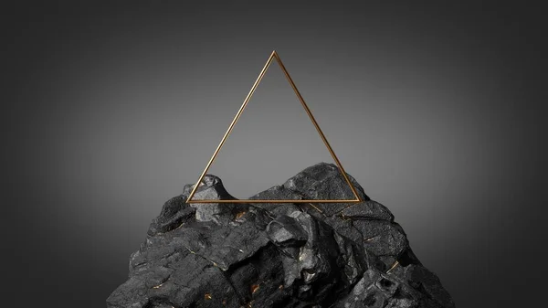 Render Abstrakter Schwarzer Geometrischer Hintergrund Mit Goldenem Dreiecksrahmen Auf Der lizenzfreie Stockfotos