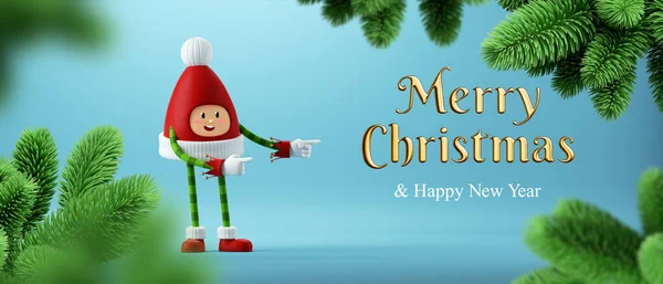 Darstellung Frohe Weihnachten Blauer Hintergrund Mit Niedlichen Elfen Cartoon Figur lizenzfreie Stockfotos