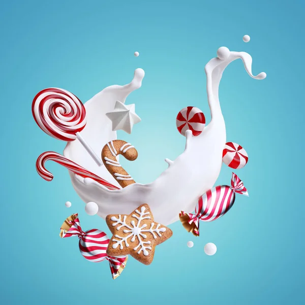 Rendering Illustrazione Del Cibo Natale Biscotti Pan Zenzero Caramelle Caramello — Foto Stock