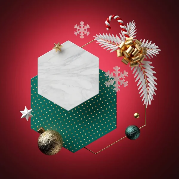 Renderização Fundo Natal Abstrato Banner Hexagonal Branco Forma Favo Mel — Fotografia de Stock