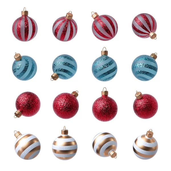 Christmas Tree Ornaments Set Assorted Glass Balls Winter Holiday Clip — Stock Photo, Image