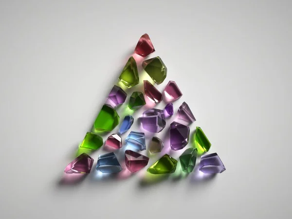 3Dレンダリング 白の背景に隔離されたカラフルな精神的な結晶 レイキ癒しクォーツ 神秘的な鉱物 ラフナゲット ファッション宝石 半貴石 三角形の形 — ストック写真
